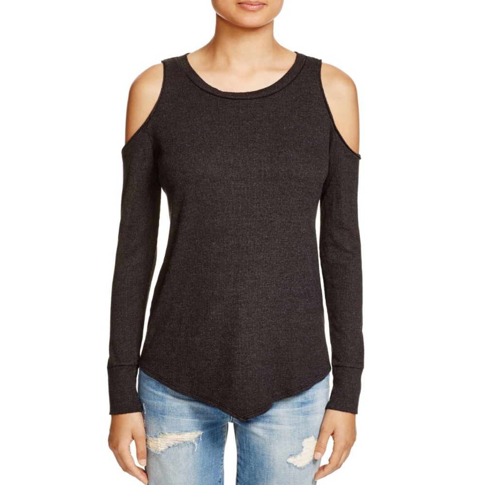 LNA Thermal Waffle Knit Cold Shoulder Long Sleeve
